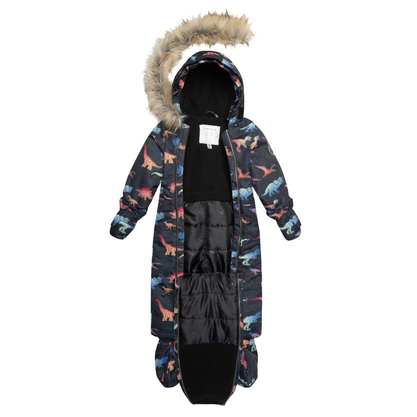 One Piece Baby Snowsuit Black With Gradient Dino Print-3