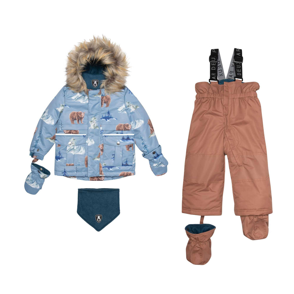 Two Piece Baby Snowsuit Chocolate With Bear Print-0