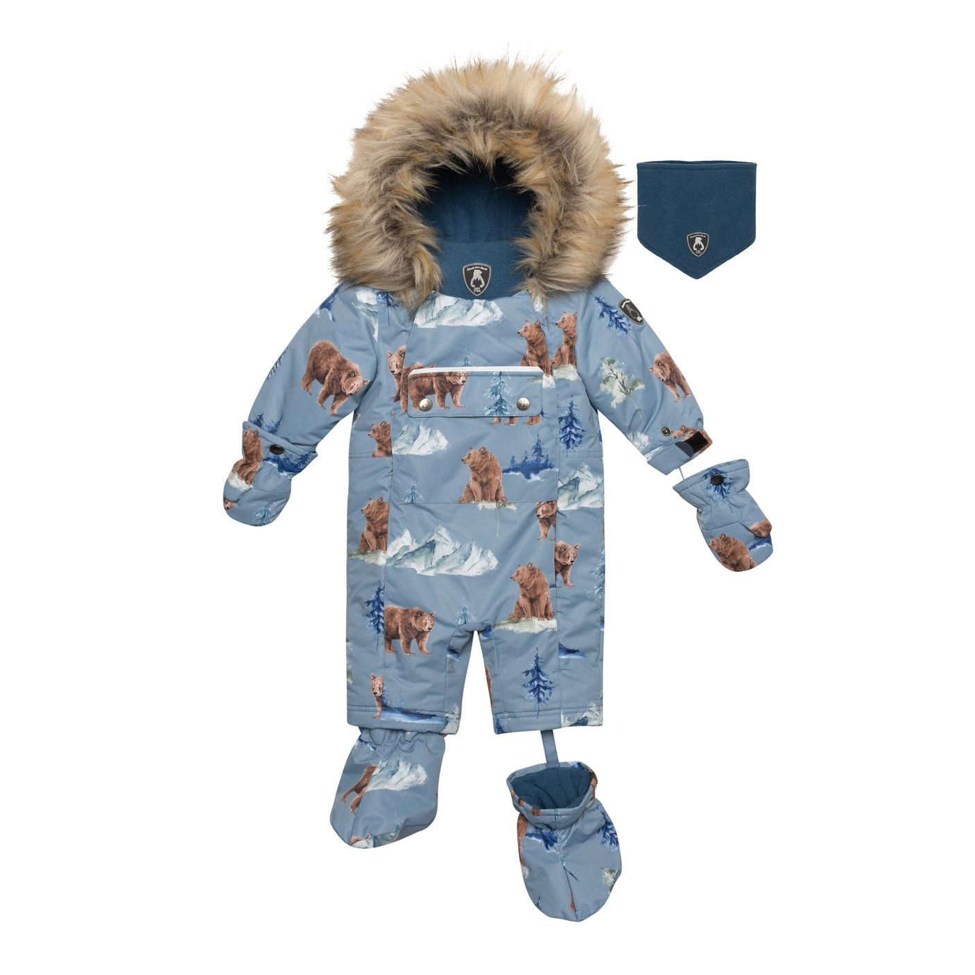 One Piece Baby Snowsuit With Bear Print-0