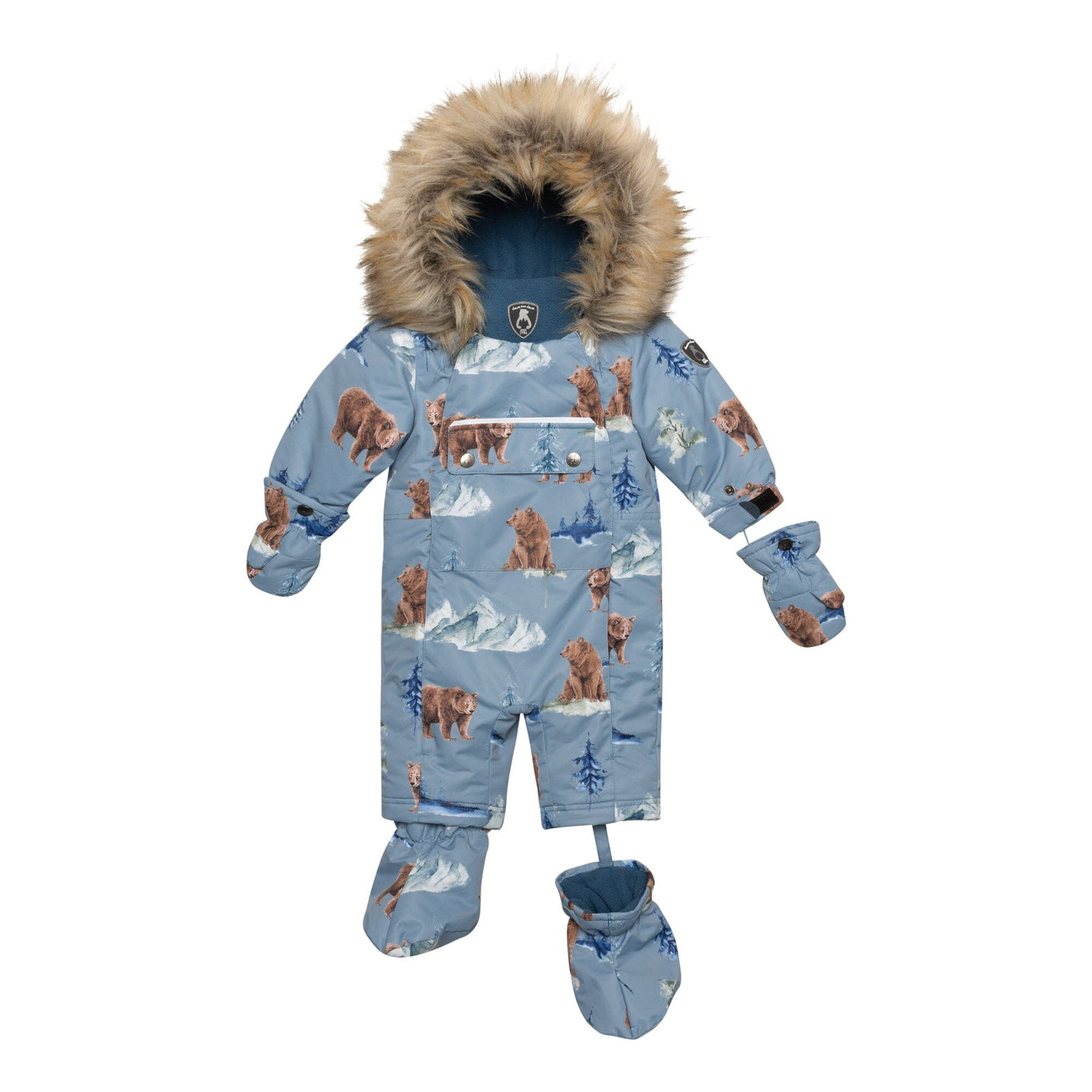 One Piece Baby Snowsuit With Bear Print-4