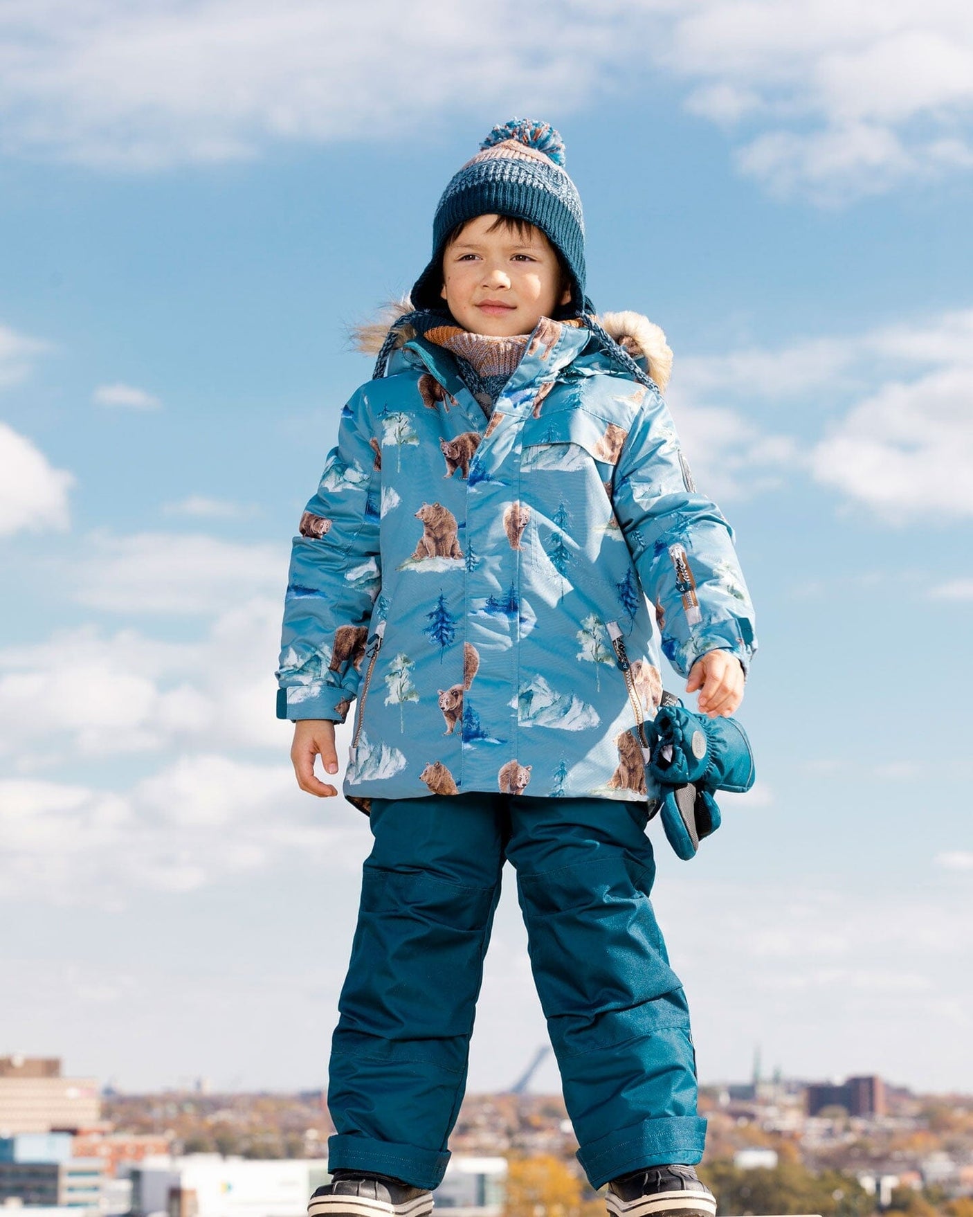 Two Piece Snowsuit Teal Blue With Bear Print-1