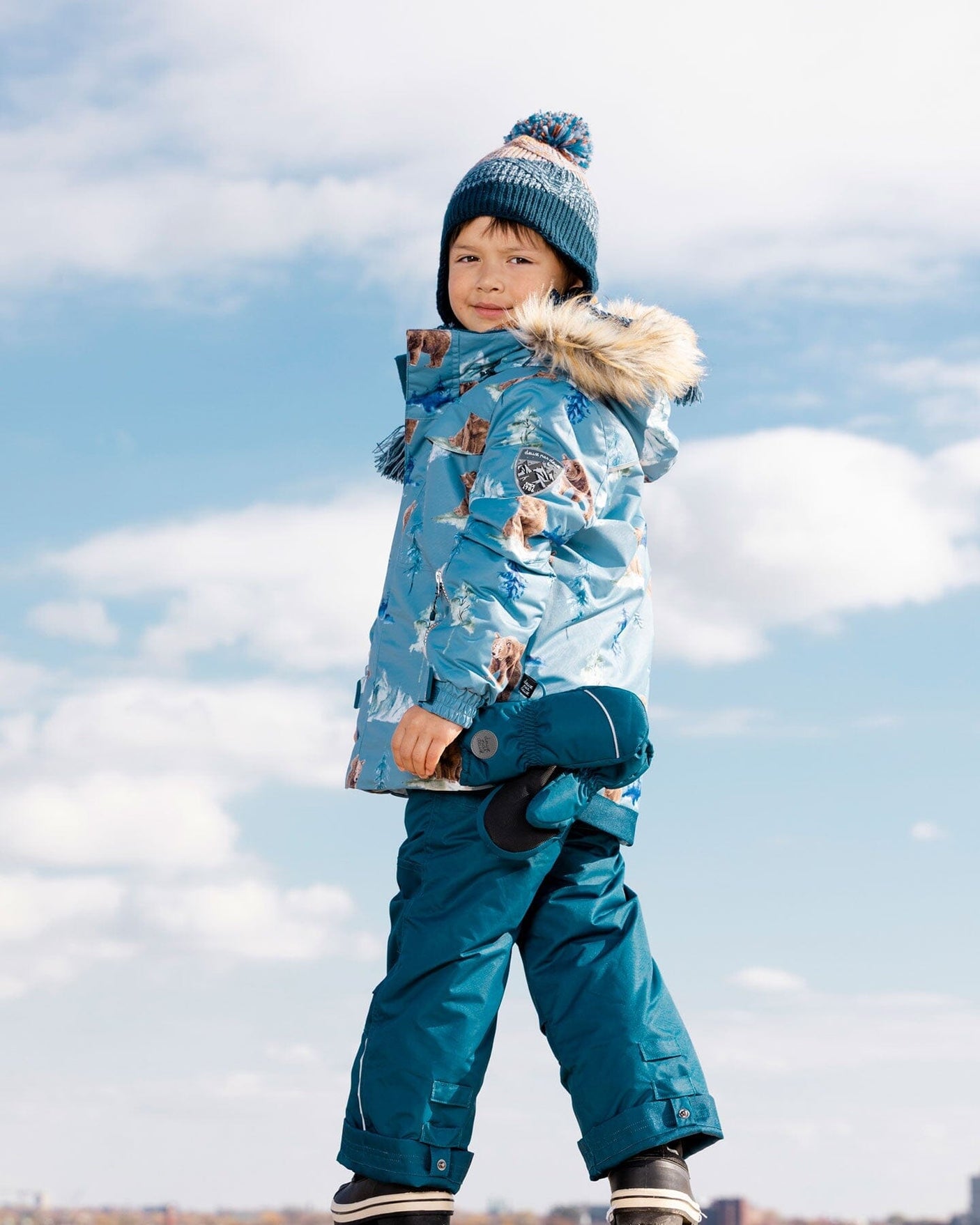 Two Piece Snowsuit Teal Blue With Bear Print-2