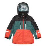 Teknik Two Piece Color Block Snowsuit Pine Green And Orange With Forest Print-3
