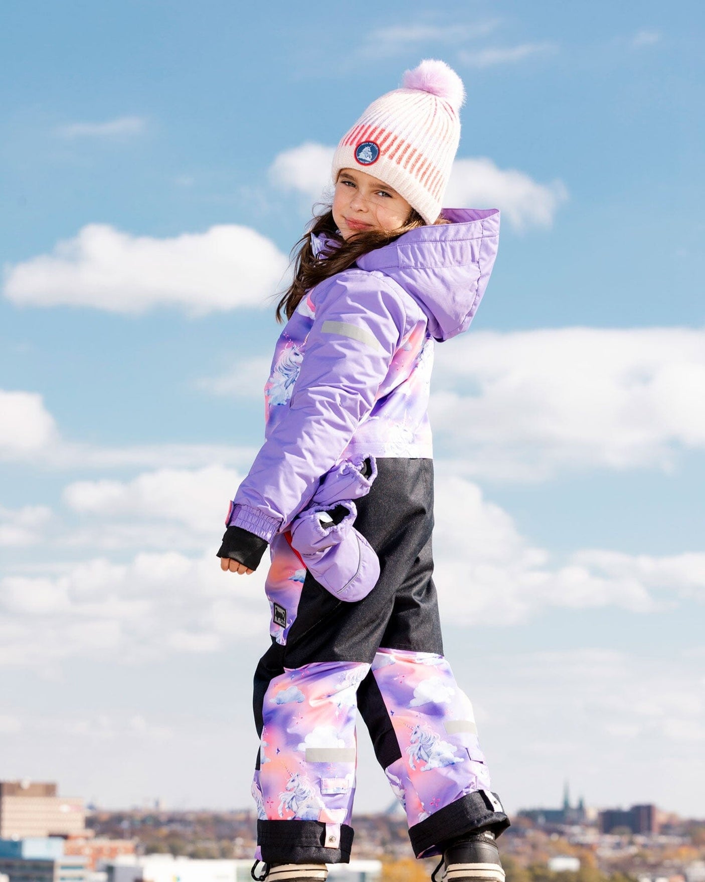 One Piece Lavender Snowsuit With Unicorns In The Cloud Print-2