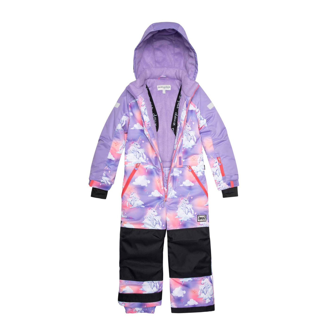 One Piece Lavender Snowsuit With Unicorns In The Cloud Print-3