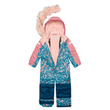 One Piece Snowsuit Teal With Spring Flower Print-3