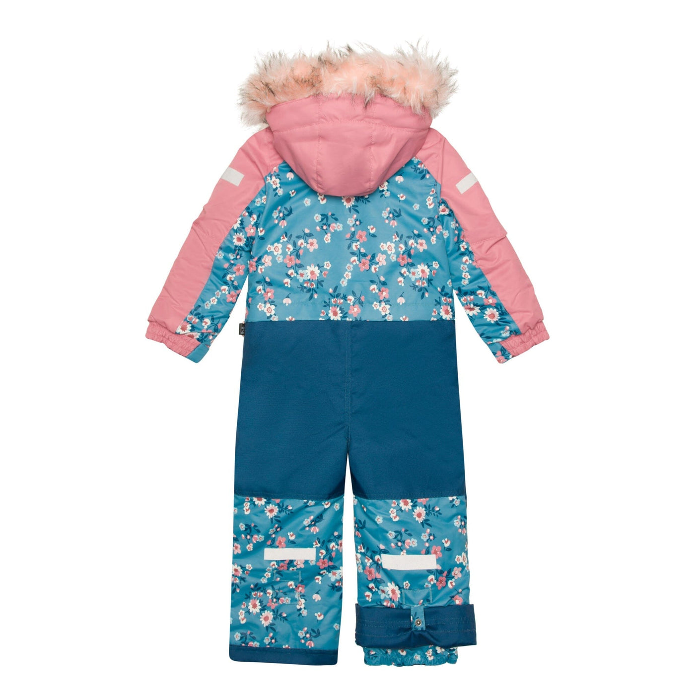 One Piece Snowsuit Teal With Spring Flower Print-4