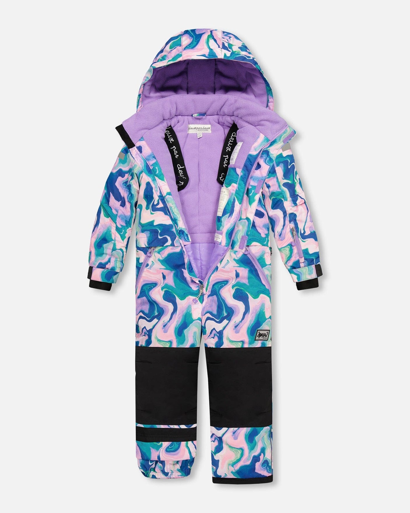 One Piece Snowsuit Aqua With Marbled Print-2