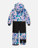 One Piece Snowsuit Aqua With Marbled Print-3