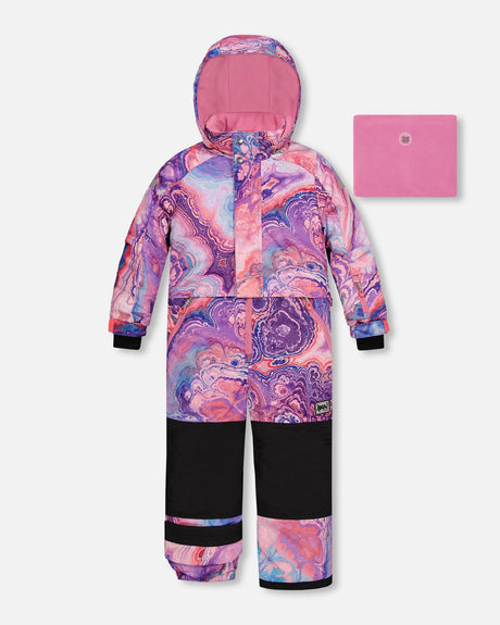 One Piece Snowsuit Pink Lilac With Geode Print-0