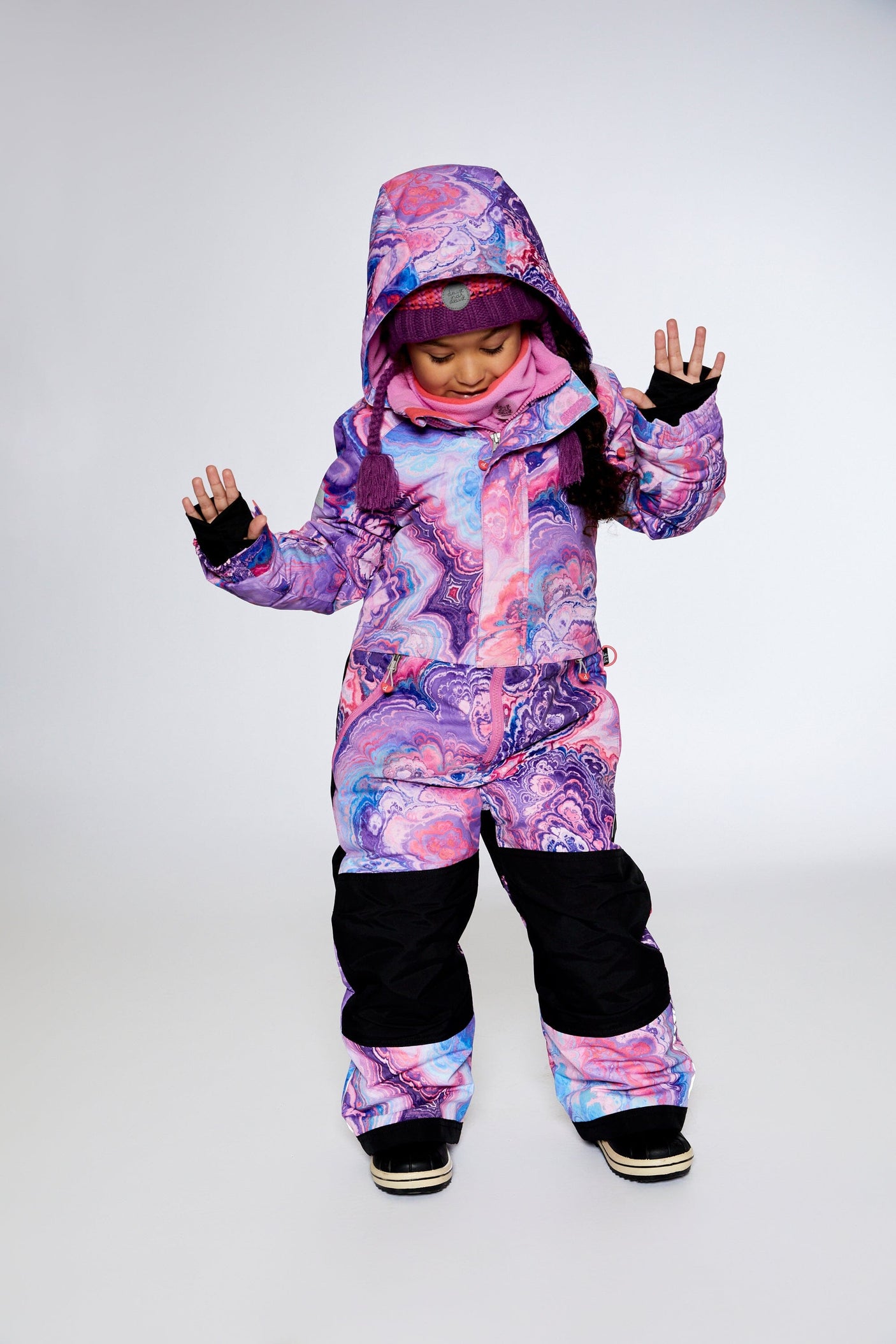 One Piece Snowsuit Pink Lilac With Geode Print-1