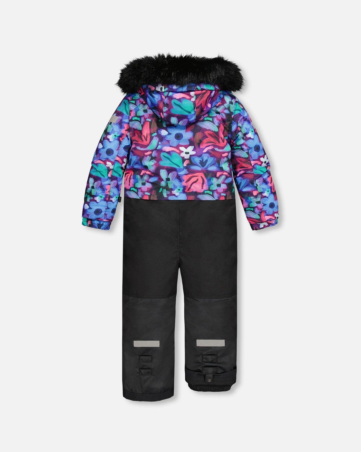 One Piece Snowsuit Black With Abstract Flower Print-3