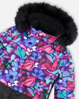 One Piece Snowsuit Black With Abstract Flower Print-4