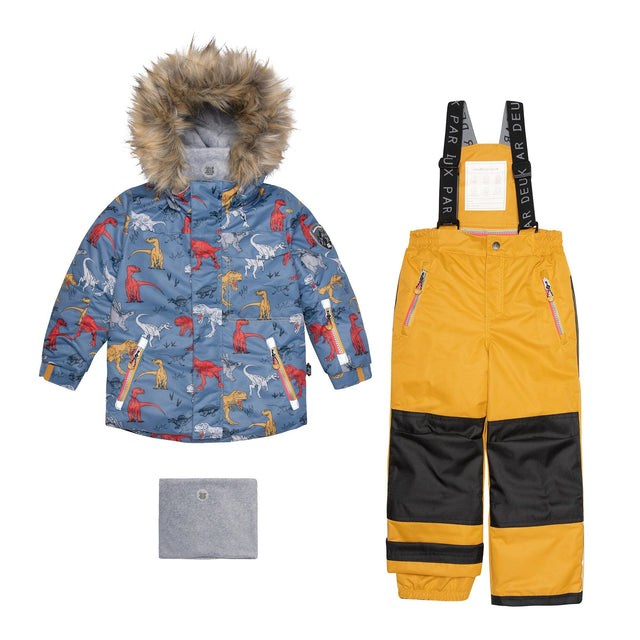 Two Piece Baby Snowsuit Harvest Gold With Dino Print-0