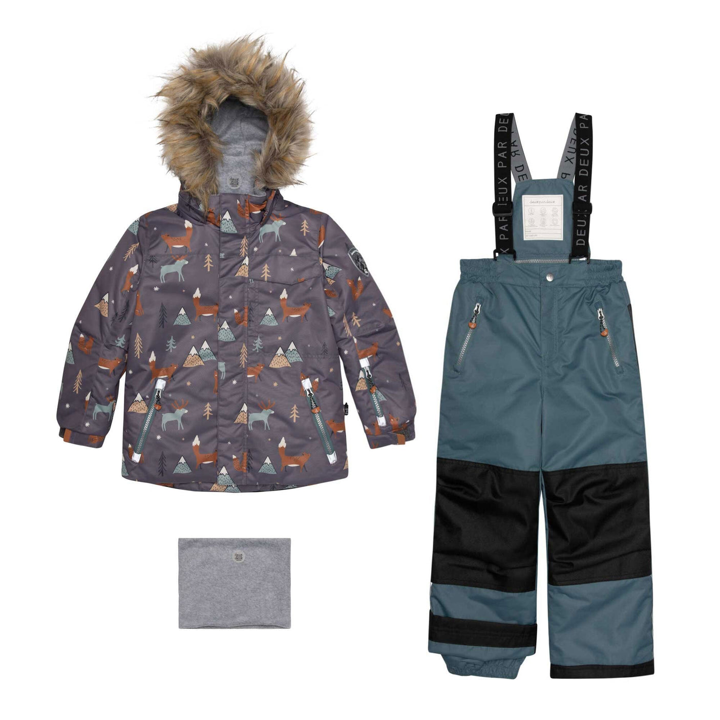 Two Piece Snowsuit Pine Green With Fox Print-0