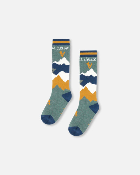 Ski Socks In Pine Green With Graphic-0