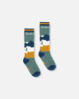 Ski Socks In Pine Green With Graphic-2