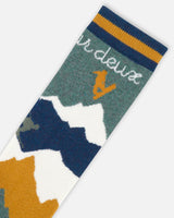Ski Socks In Pine Green With Graphic-3