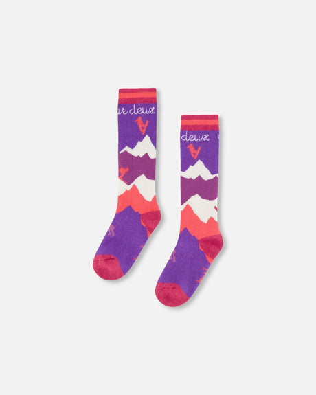 Ski Socks In Lavender With Graphic-0
