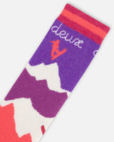 Ski Socks In Lavender With Graphic-3