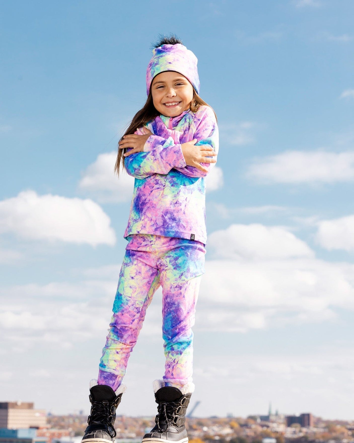 Two Piece Thermal Underwear Set With Frosted Rainbow Print-1