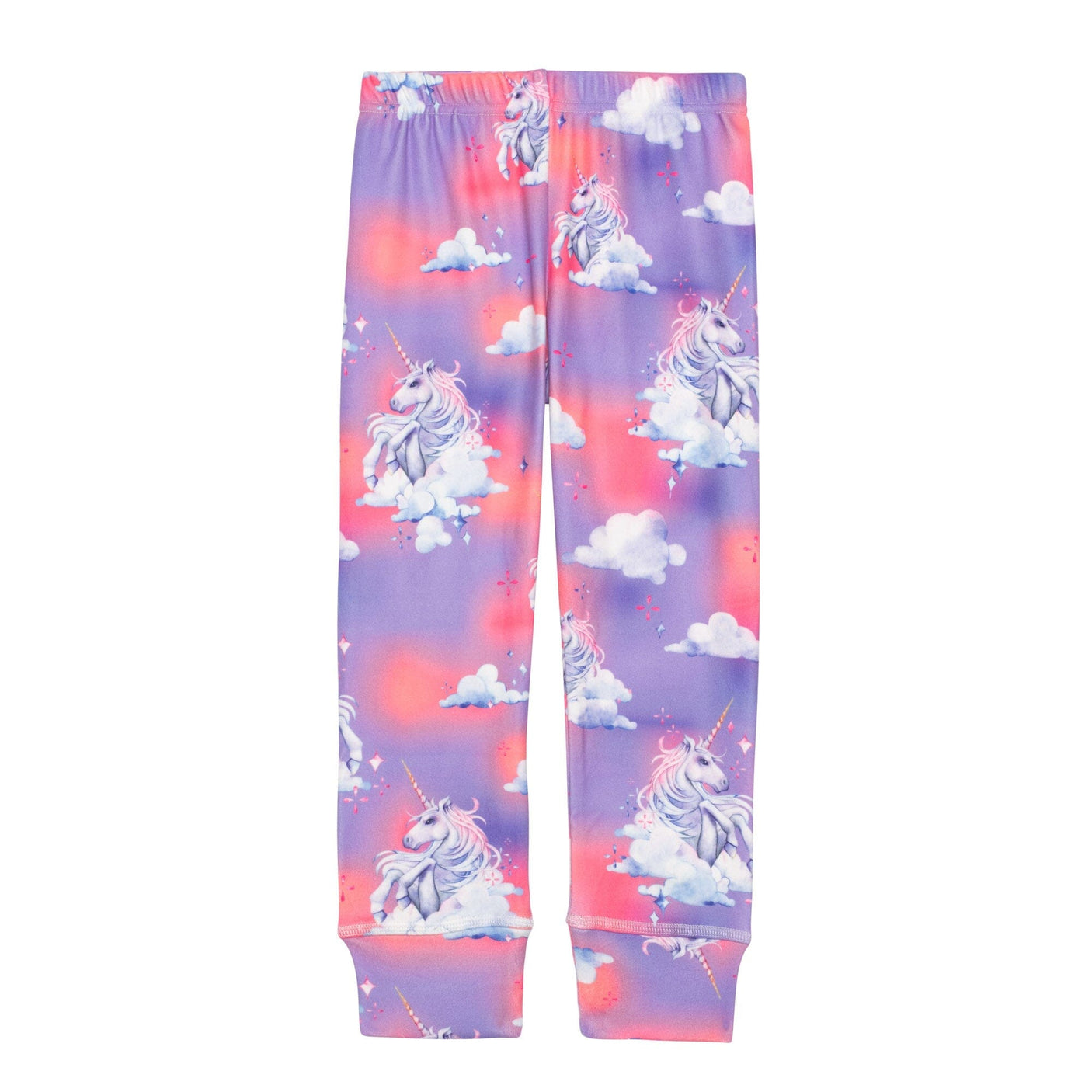 Two Piece Thermal Underwear Set Lavender With Unicorns In The Clouds Print-3