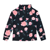 Two Piece Black Thermal Underwear Set With Rose Print-4