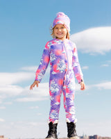 One Piece Thermal Underwear Set Lavender With Unicorns In The Clouds Print-1