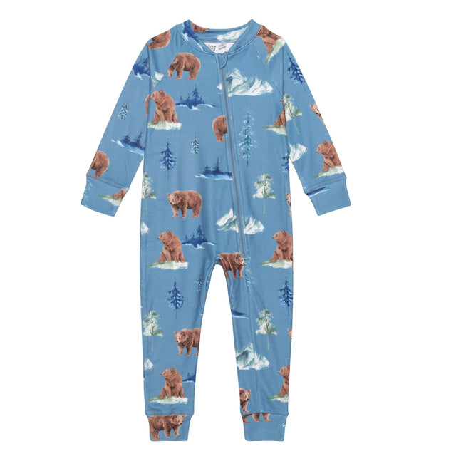 One Piece Thermal Underwear Set Blue With Bear Print-0
