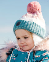 Pompom Knit Earflap Hat Pink And Blue Gradient-1