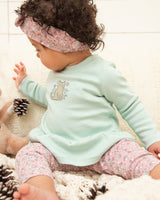 Organic Cotton Tunic And Printed Legging Set Mint And Mauve Little Flower Print-2
