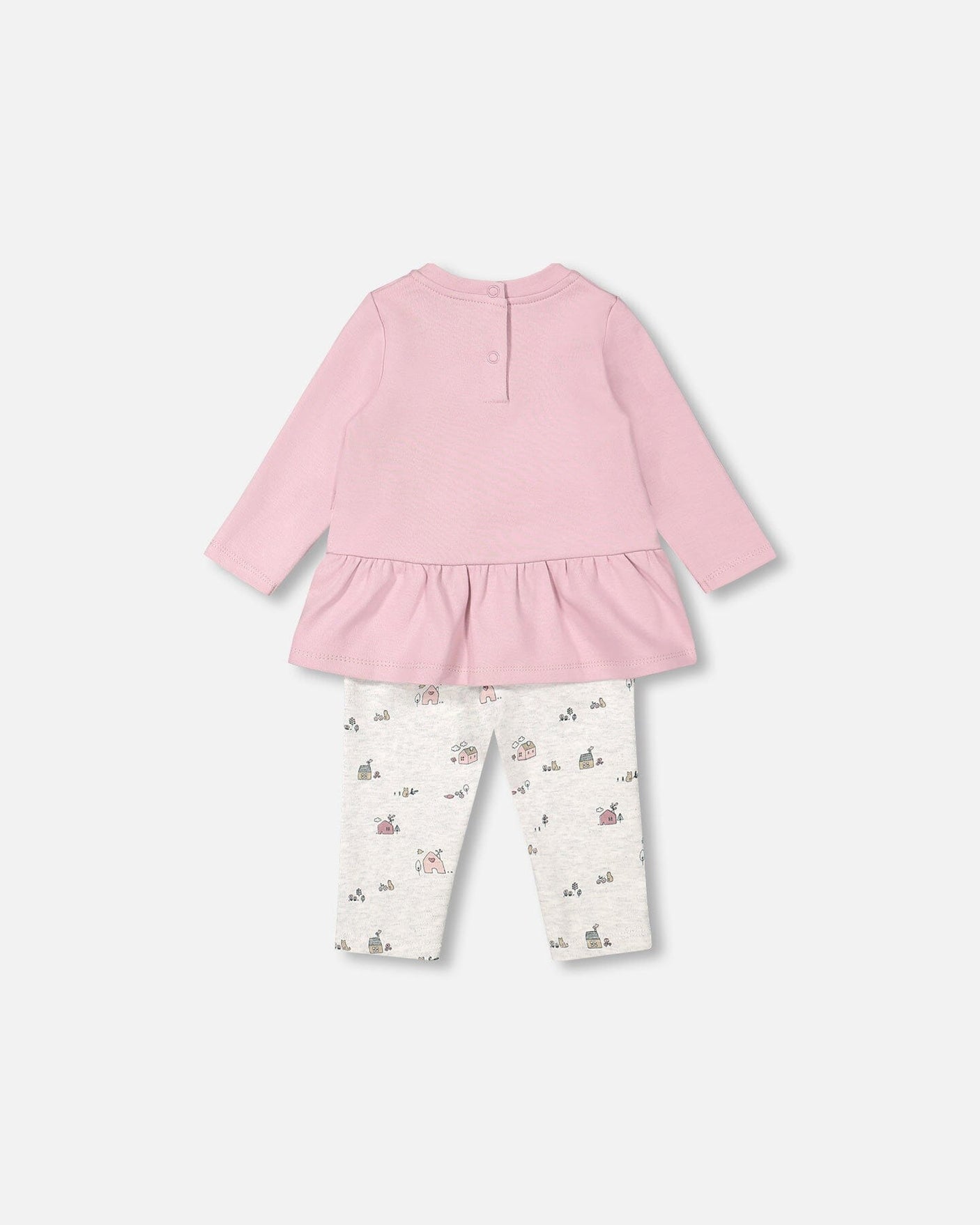 Organic Cotton Tunic And Printed Legging Set Mauve And Beige Little House Print-3