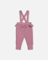 Organic Cotton Printed Onesie And Grow-With-Me Suspender Pant Set Mauve And Beige Little House Print-3