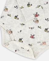 Organic Cotton Printed Onesie And Grow-With-Me Suspender Pant Set Mauve And Beige Little House Print-4