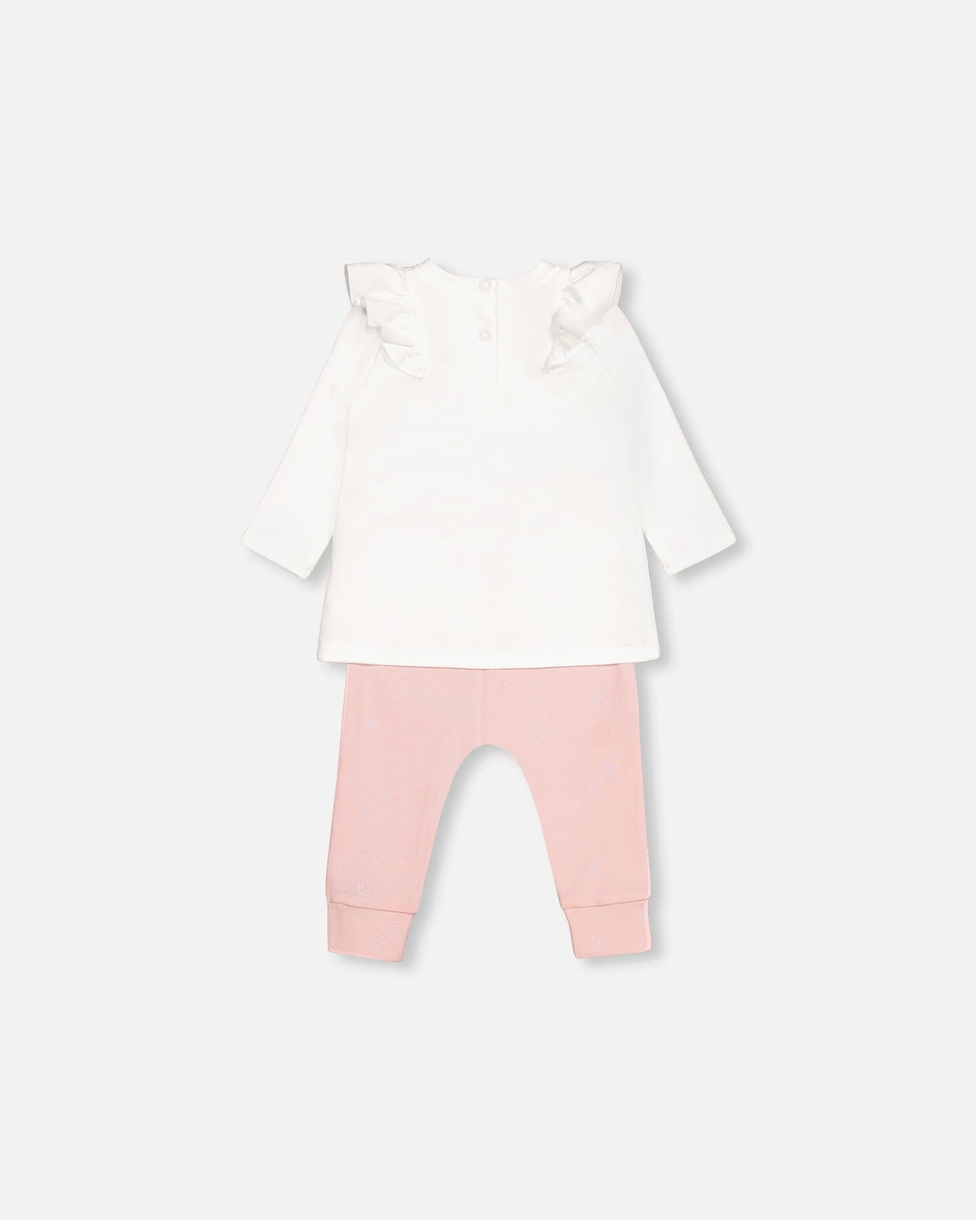 Organic Cotton Top And Printed Pant Set Off White And Pink-1