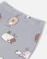 Organic Cotton Top And Printed Pant Set Powder Pink And Blue Grey With Sheep Print-4