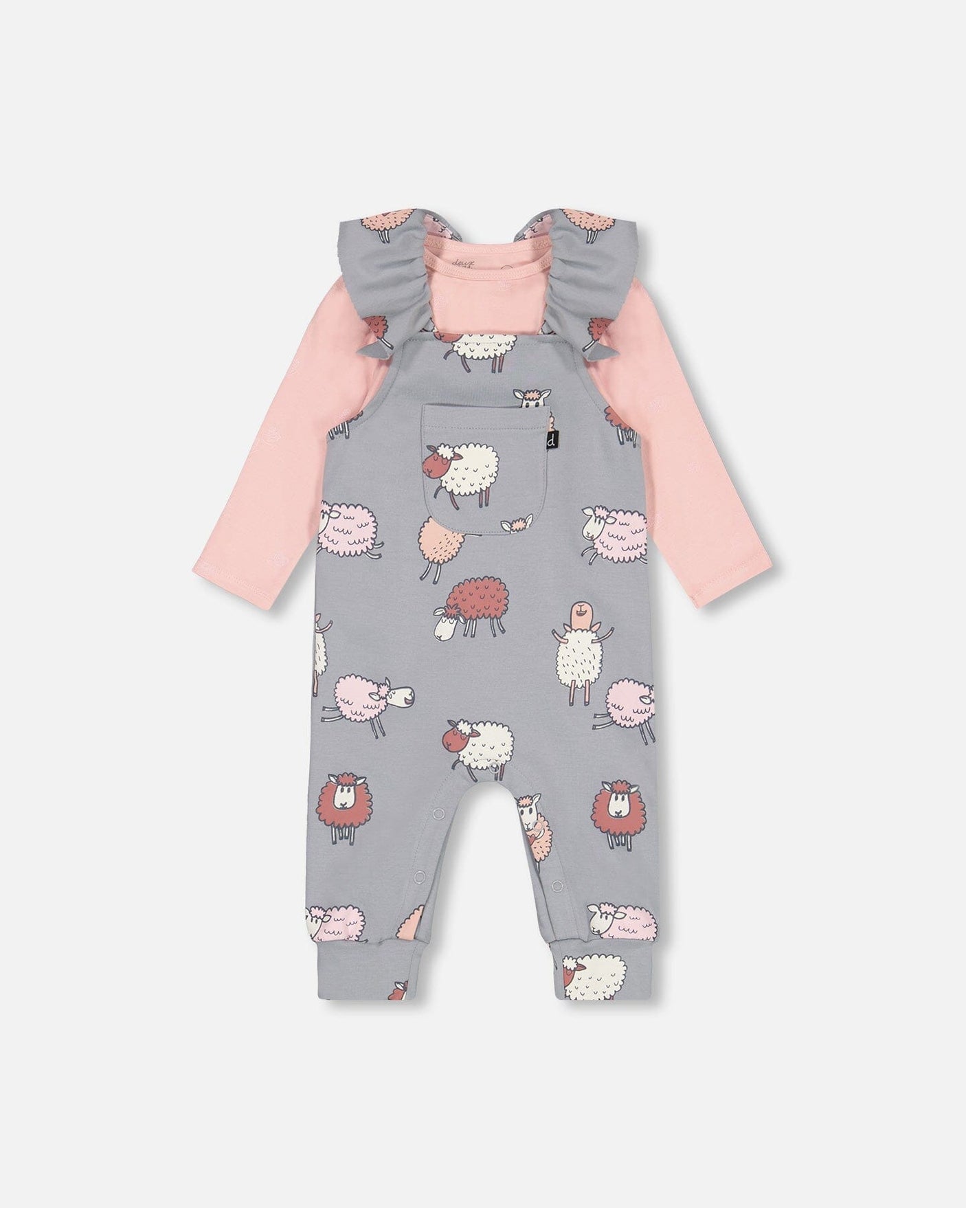 Organic Cotton Printed Onesie And Grow-With-Me Overall Set Sheep Print-0