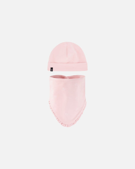 Organic Cotton Ball Hat And Bib Set Powder Pink Little Heart Of Wool Print-0