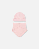 Organic Cotton Ball Hat And Bib Set Powder Pink Little Heart Of Wool Print-1