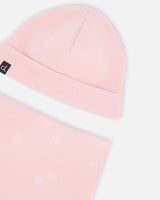 Organic Cotton Ball Hat And Bib Set Powder Pink Little Heart Of Wool Print-2