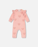 Knitted Jumpsuit With Jacquard Powder Pink Little Heart Of Wool-0