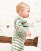 Organic Cotton Printed Top And Grow-With-Me Stripe Sage Green Pants Set-1