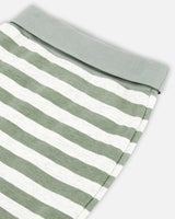 Organic Cotton Printed Top And Grow-With-Me Stripe Sage Green Pants Set-5