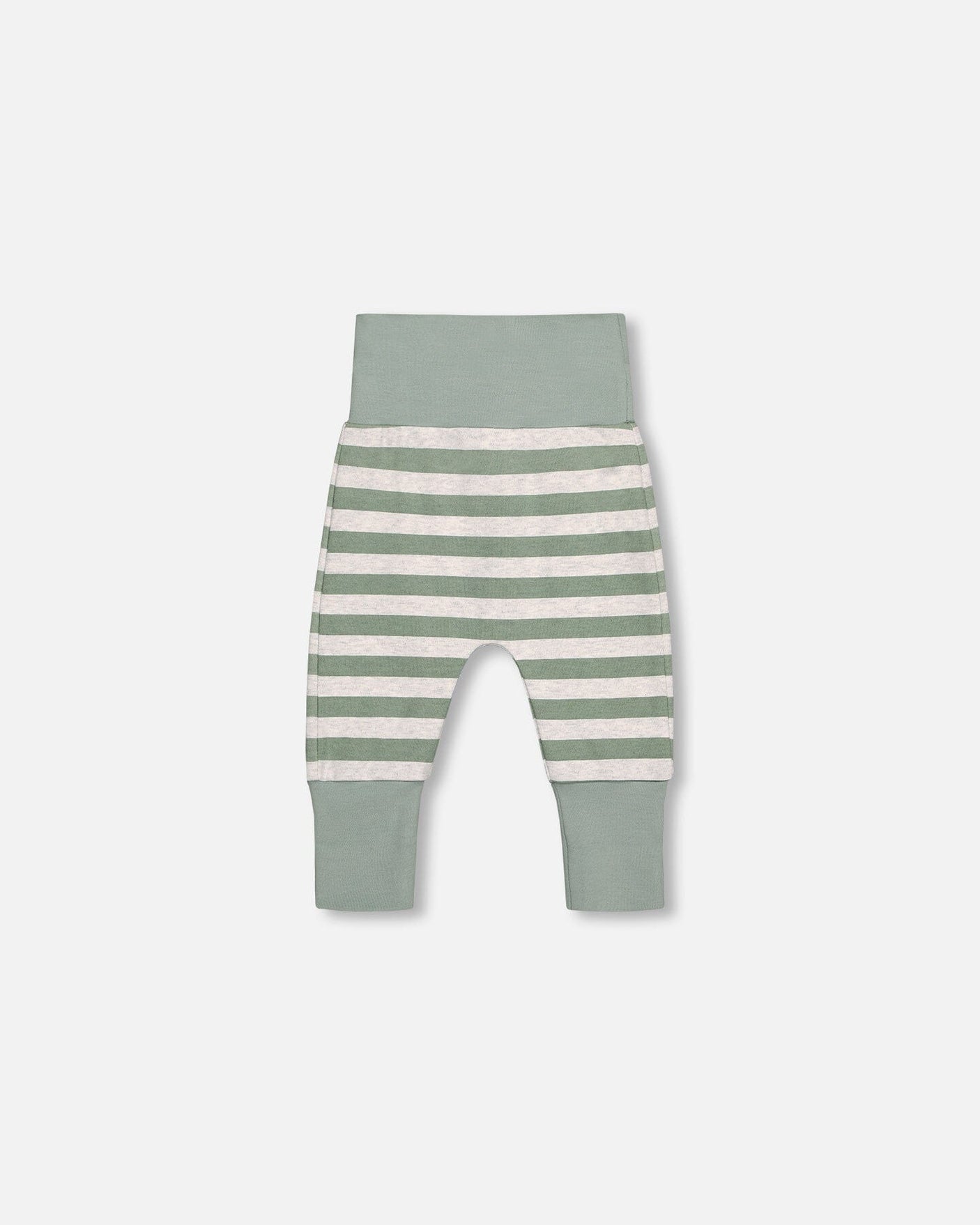 Organic Cotton Printed Top And Grow-With-Me Stripe Sage Green Pants Set-6