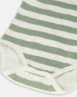Organic Cotton Stripe Onesie And Grow-With-Me Overall Set Sage Green Little Fox Print-4