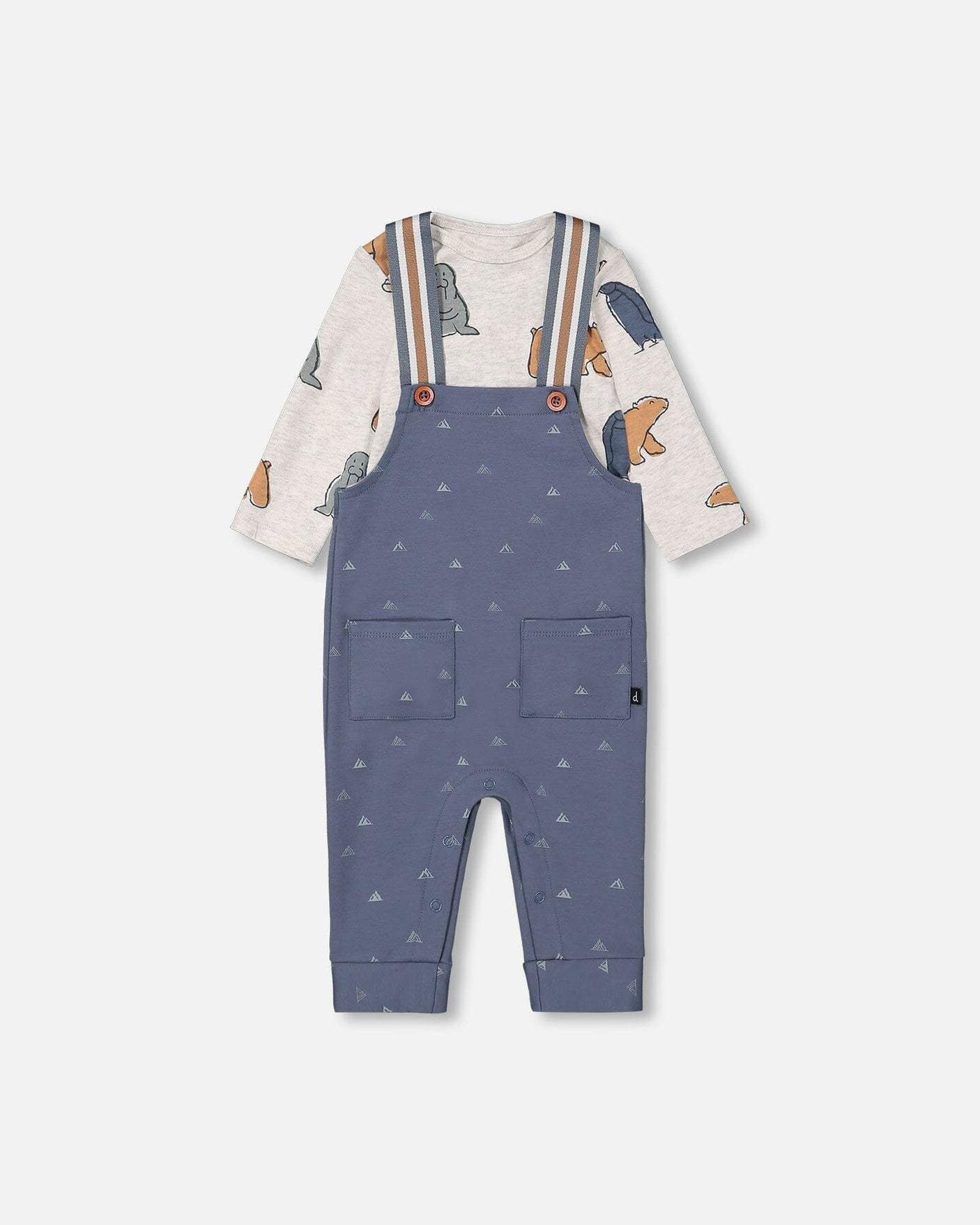 Organic Cotton Printed Onesie And Overall Set French Navy Little Mountains-0