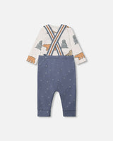 Organic Cotton Printed Onesie And Overall Set French Navy Little Mountains-1