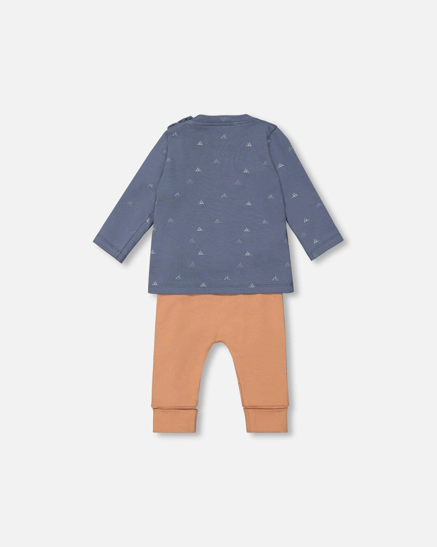 Organic Cotton Top And Grow-With-Me Pants Set French Navy And Tawny Brown-2