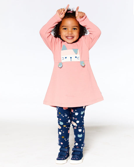 Organic Cotton Tunic And Printed Legging Set Rosette Pink And Navy-1