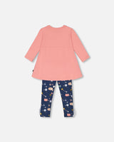 Organic Cotton Tunic And Printed Legging Set Rosette Pink And Navy-2